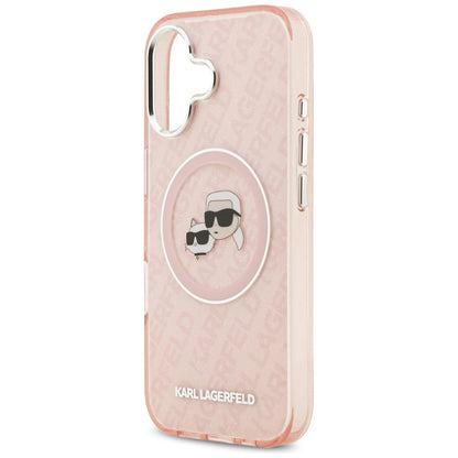 Husa MagSafe pentru Apple iPhone 17, Karl Lagerfeld, IML Glitter Karl & Choupette`s Heads, Roz