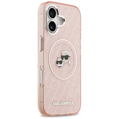 Husa MagSafe pentru Apple iPhone 17, Karl Lagerfeld, IML Glitter Karl & Choupette`s Heads, Roz