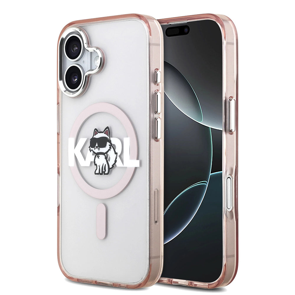 Husa MagSafe pentru Apple iPhone 17, Karl Lagerfeld, IML Sketch Logo Choupette, Roz