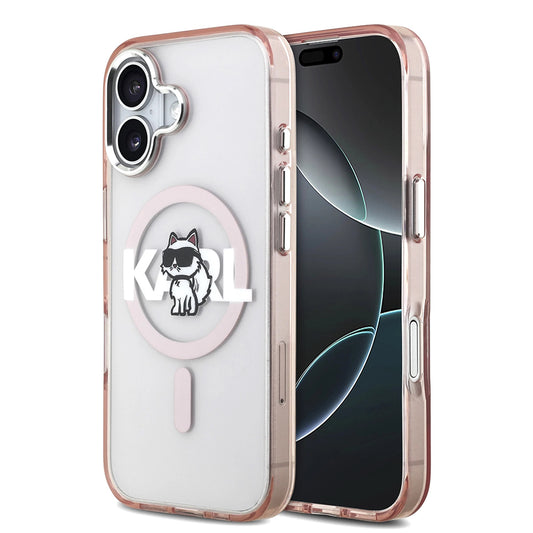 Husa MagSafe pentru Apple iPhone 17, Karl Lagerfeld, IML Sketch Logo Choupette, Roz