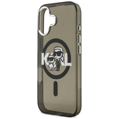 Husa MagSafe pentru Apple iPhone 17, Karl Lagerfeld, IML Sketch Logo Glitter Karl & Choupette, Neagra