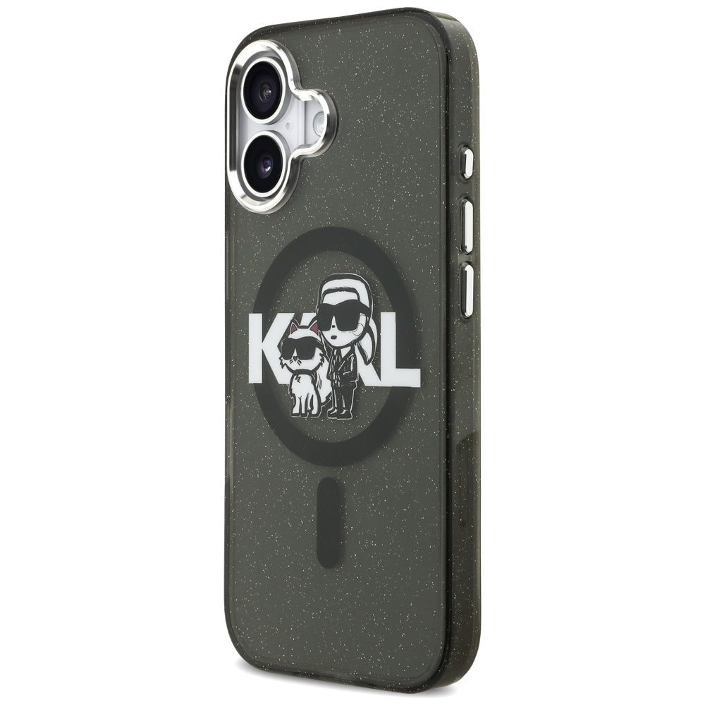 Husa MagSafe pentru Apple iPhone 17, Karl Lagerfeld, IML Sketch Logo Glitter Karl & Choupette, Neagra