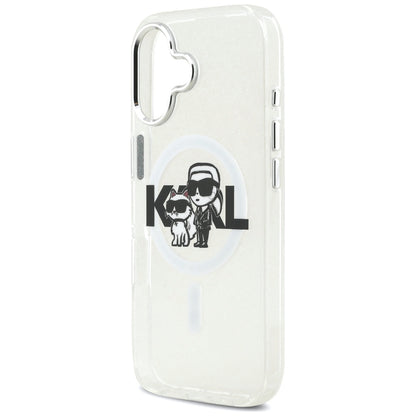 Husa MagSafe pentru Apple iPhone 17, Karl Lagerfeld, IML Sketch Logo Glitter Karl & Choupette , Transparenta