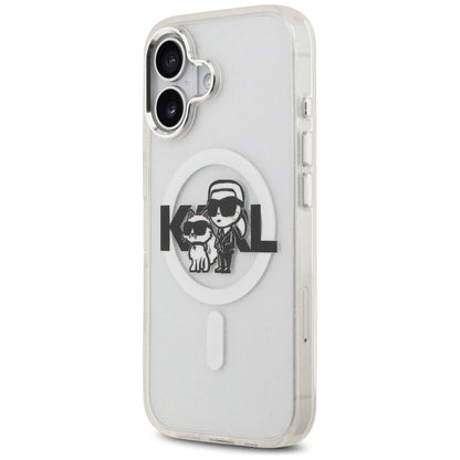 Husa MagSafe pentru Apple iPhone 17, Karl Lagerfeld, IML Sketch Logo Glitter Karl & Choupette , Transparenta