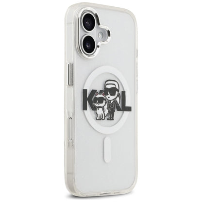 Husa MagSafe pentru Apple iPhone 17, Karl Lagerfeld, IML Sketch Logo Glitter Karl & Choupette , Transparenta