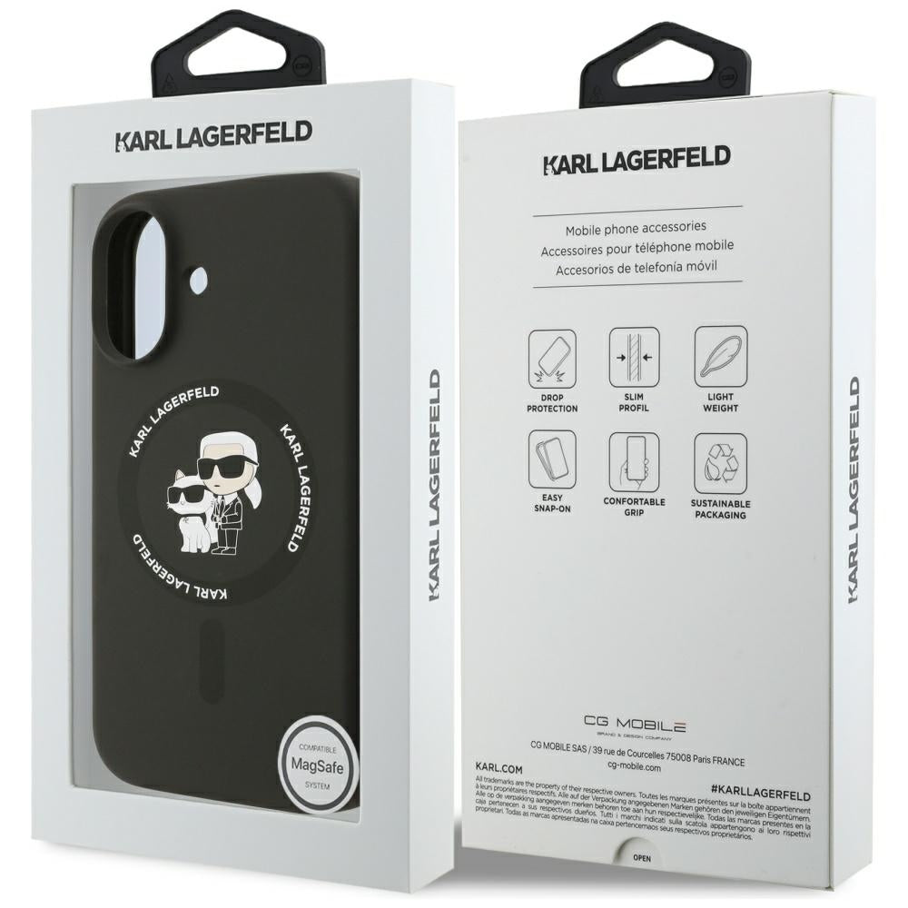 Husa MagSafe pentru Apple iPhone 17, Karl Lagerfeld, Ring Karl & Choupette, Neagra