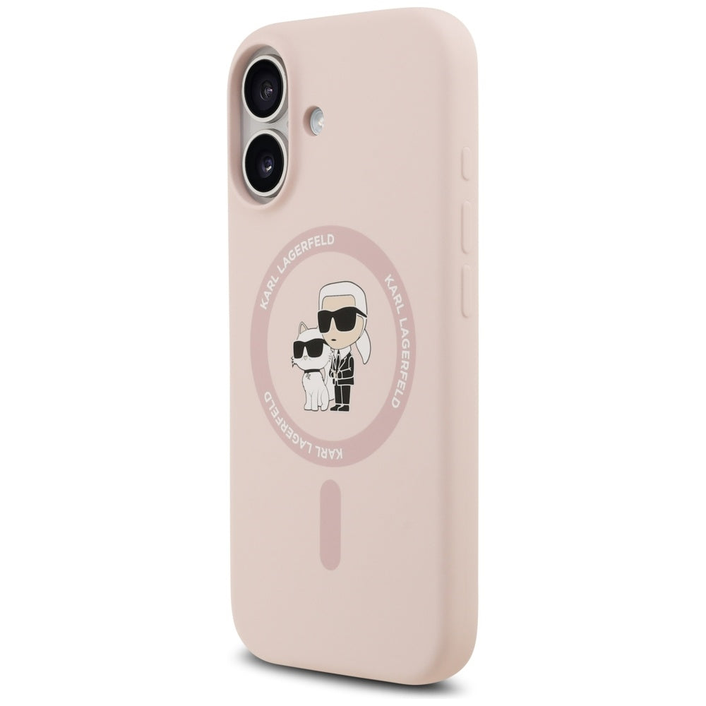 Husa MagSafe pentru Apple iPhone 17, Karl Lagerfeld, Ring Karl & Choupette, Roz