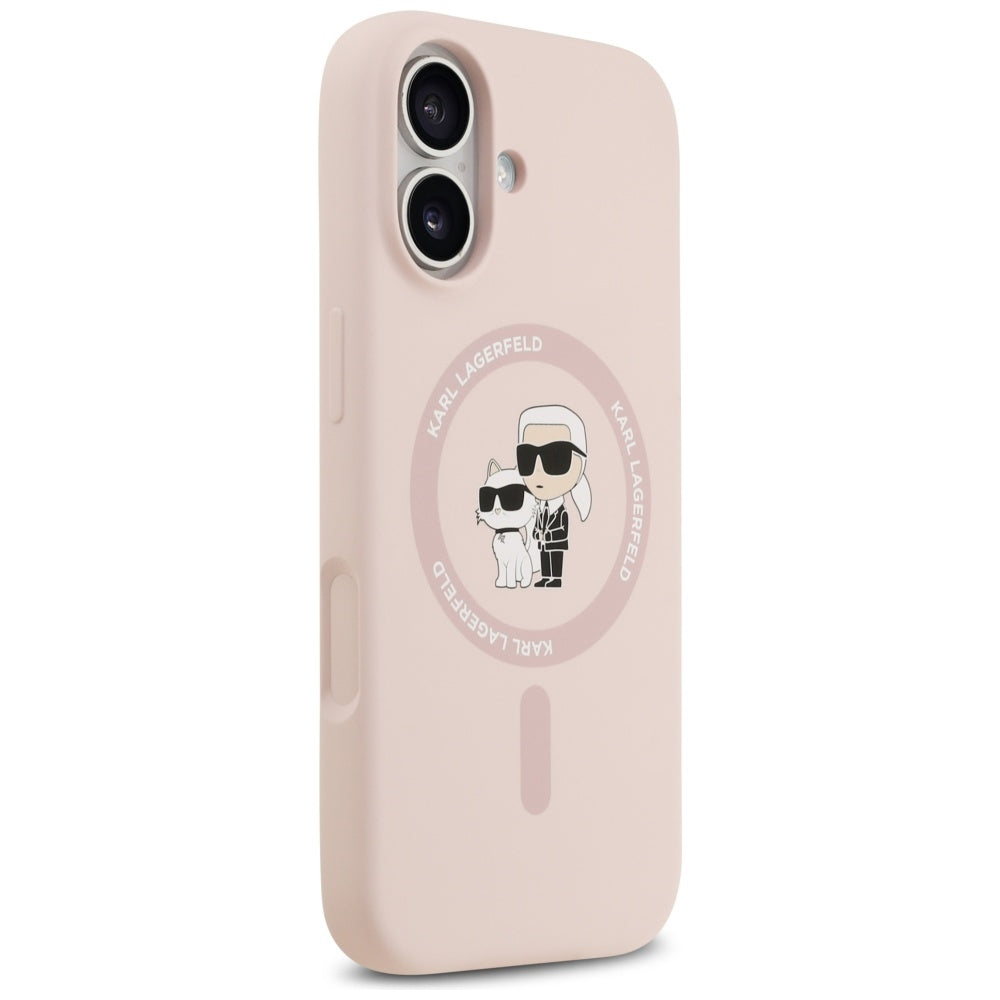 Husa MagSafe pentru Apple iPhone 17, Karl Lagerfeld, Ring Karl & Choupette, Roz