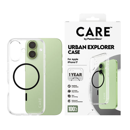 Husa MagSafe pentru Apple iPhone 17, PanzerGlass, Care Urban Explorer, Transparenta Neagra