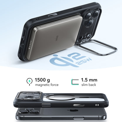 Husa MagSafe pentru Apple iPhone 17 Pro, ESR, Classic Hybrid Kickstand, Neagra Transparenta
