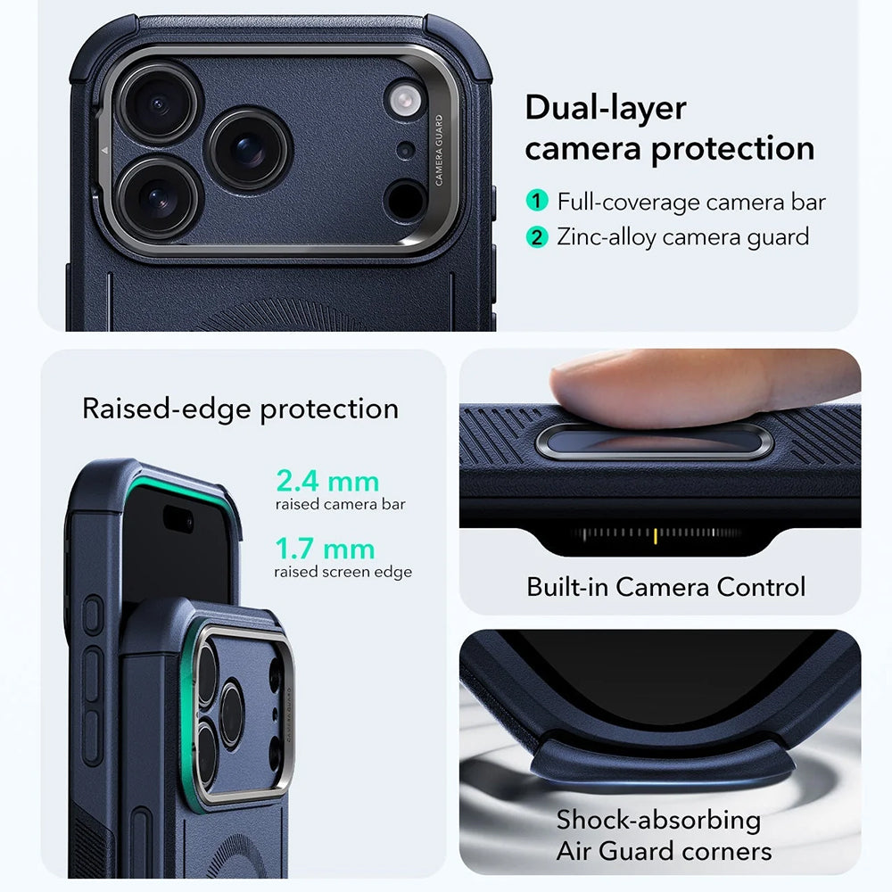 Husa MagSafe pentru Apple iPhone 17 Pro, ESR, Cyber Armor Kickstand, Albastra