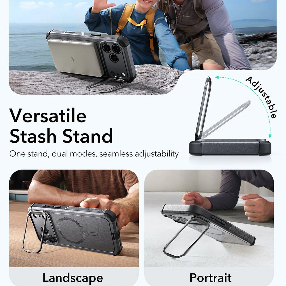 Husa MagSafe pentru Apple iPhone 17 Pro, ESR, Cyber Armor Kickstand, Gri