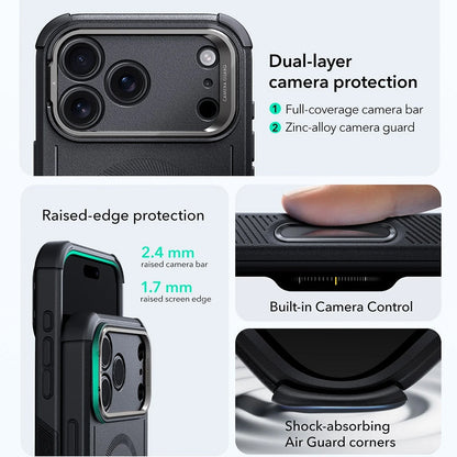 Husa MagSafe pentru Apple iPhone 17 Pro, ESR, Cyber Armor Kickstand, Neagra