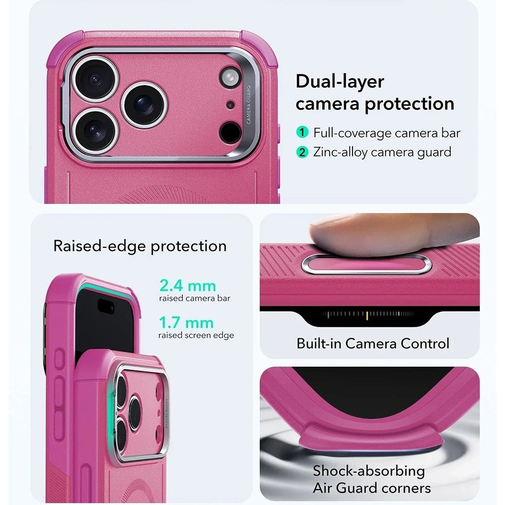 Husa MagSafe pentru Apple iPhone 17 Pro, ESR, Cyber Armor Kickstand, Roz