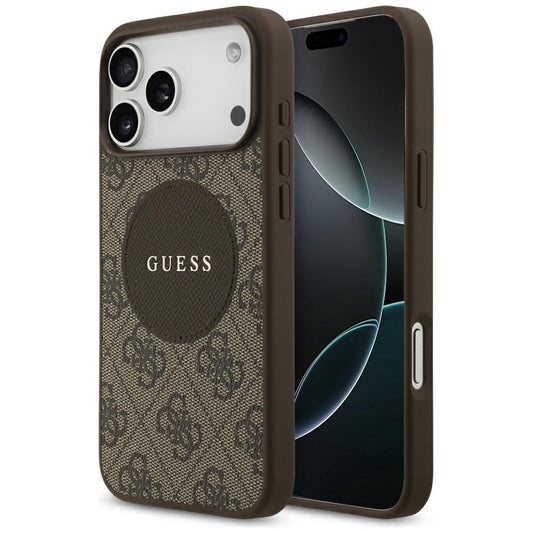 Husa MagSafe pentru Apple iPhone 17 Pro, Guess, 4G Circle Classic Logo, Maro