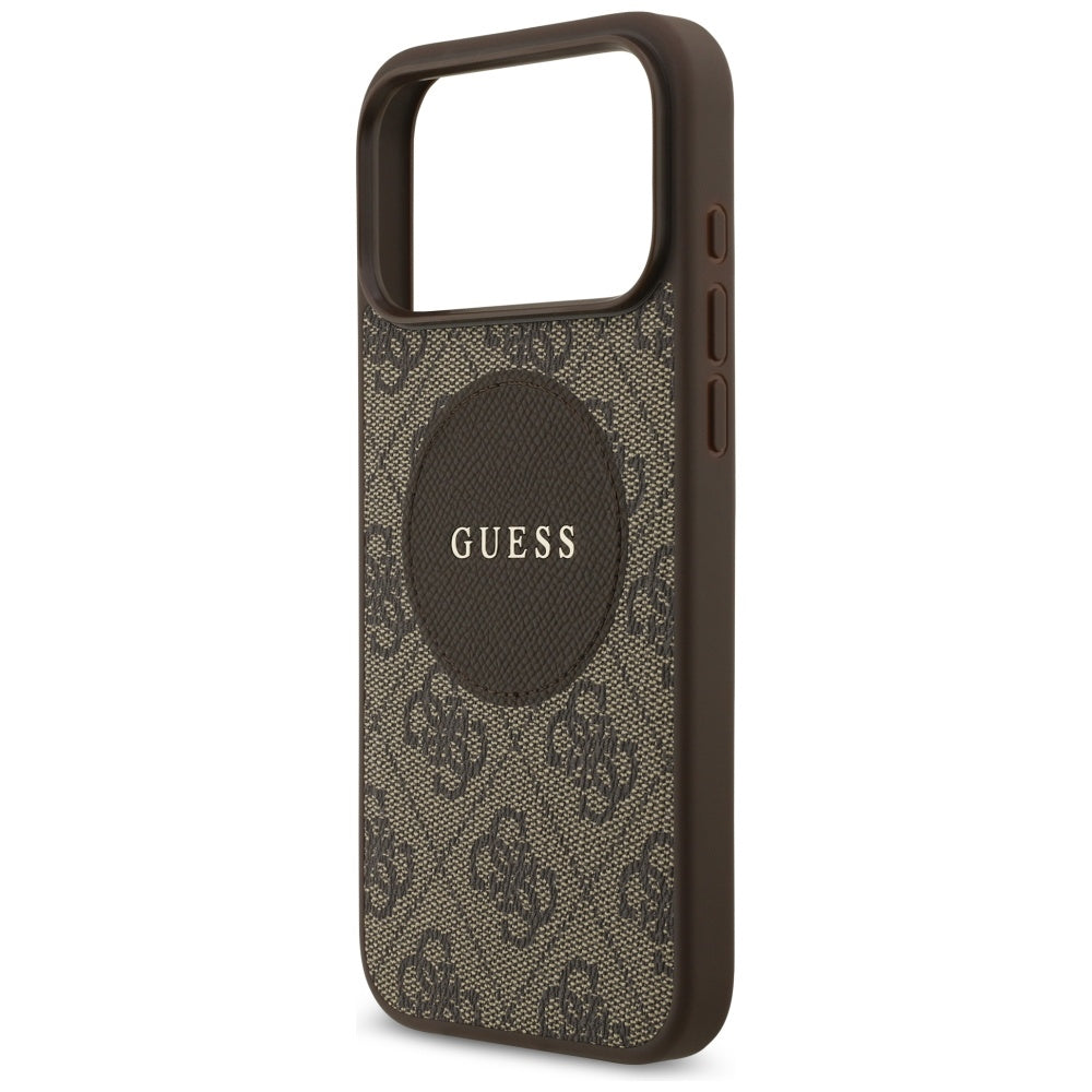 Husa MagSafe pentru Apple iPhone 17 Pro, Guess, 4G Circle Classic Logo, Maro