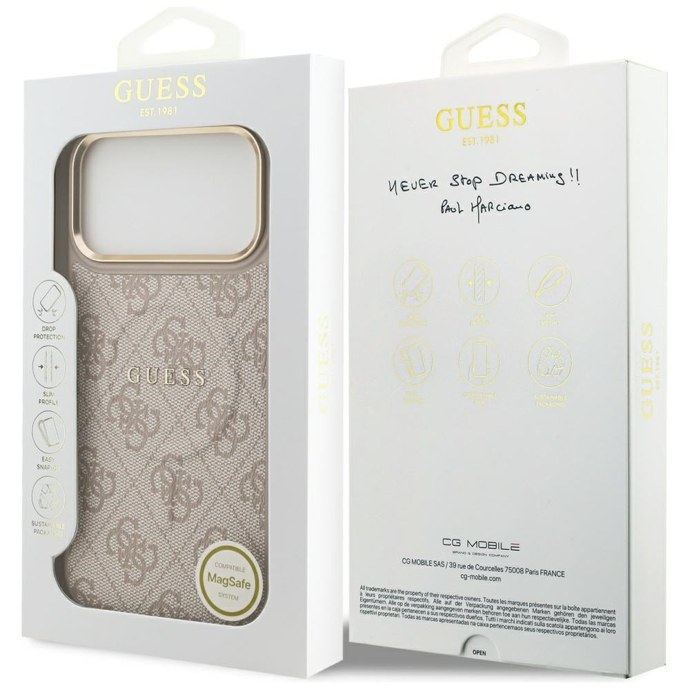 Husa MagSafe pentru Apple iPhone 17 Pro, Guess, 4G Classic, Roz