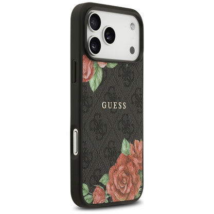 Husa MagSafe pentru Apple iPhone 17 Pro, Guess, 4G Flowers Print, Neagra