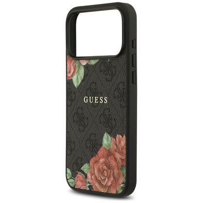 Husa MagSafe pentru Apple iPhone 17 Pro, Guess, 4G Flowers Print, Neagra