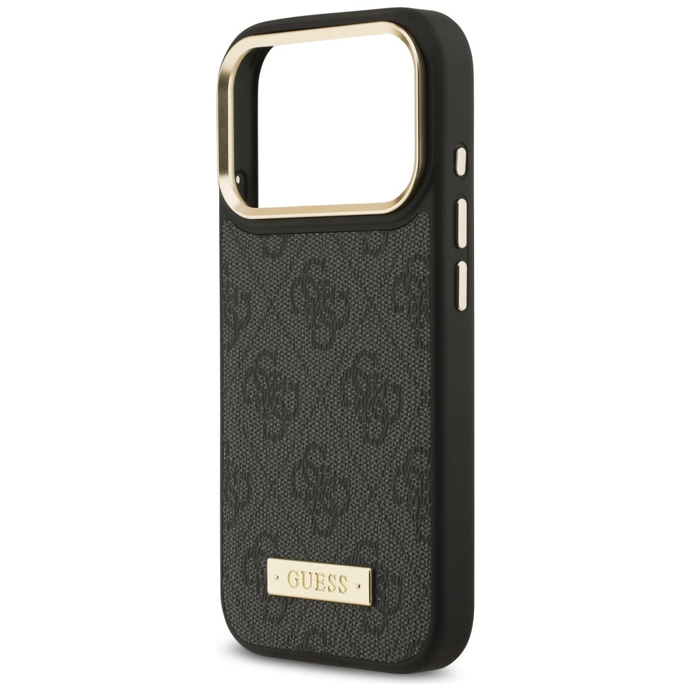 Husa MagSafe pentru Apple iPhone 17 Pro, Guess, 4G Logo Plate, Neagra
