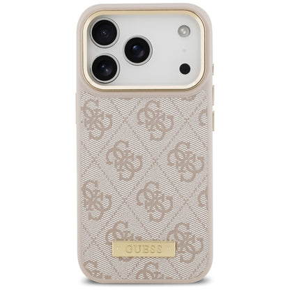Husa MagSafe pentru Apple iPhone 17 Pro, Guess, 4G Logo Plate, Roz