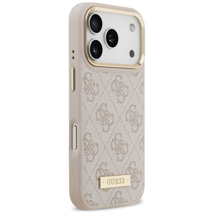 Husa MagSafe pentru Apple iPhone 17 Pro, Guess, 4G Logo Plate, Roz