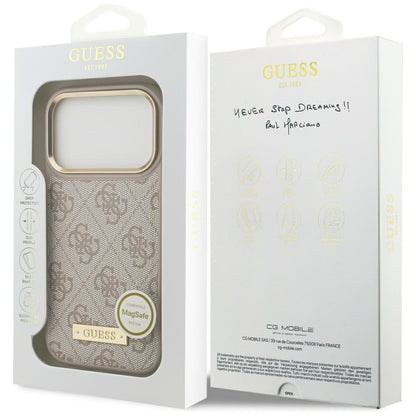 Husa MagSafe pentru Apple iPhone 17 Pro, Guess, 4G Logo Plate, Roz