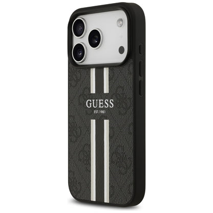 Husa MagSafe pentru Apple iPhone 17 Pro, Guess, 4G Printed Stripes, Neagra
