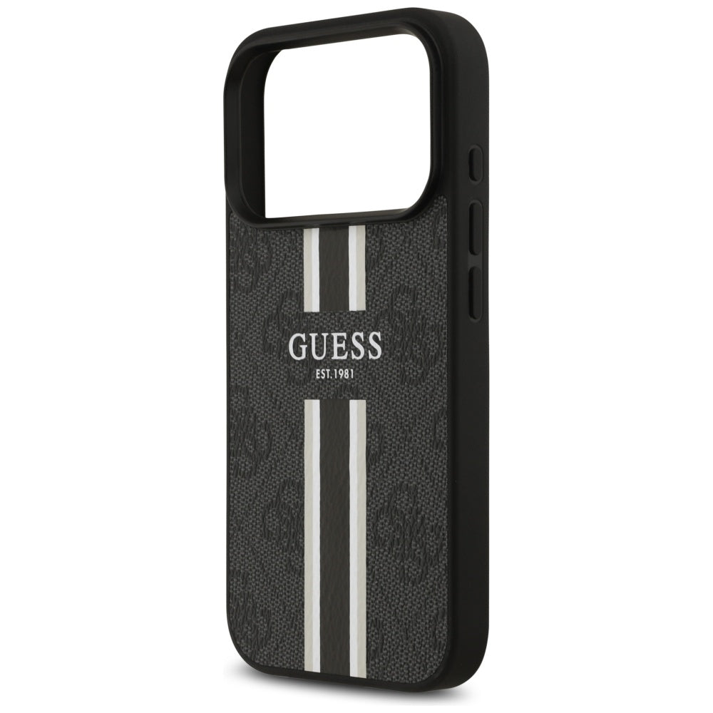 Husa MagSafe pentru Apple iPhone 17 Pro, Guess, 4G Printed Stripes, Neagra