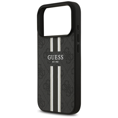 Husa MagSafe pentru Apple iPhone 17 Pro, Guess, 4G Printed Stripes, Neagra