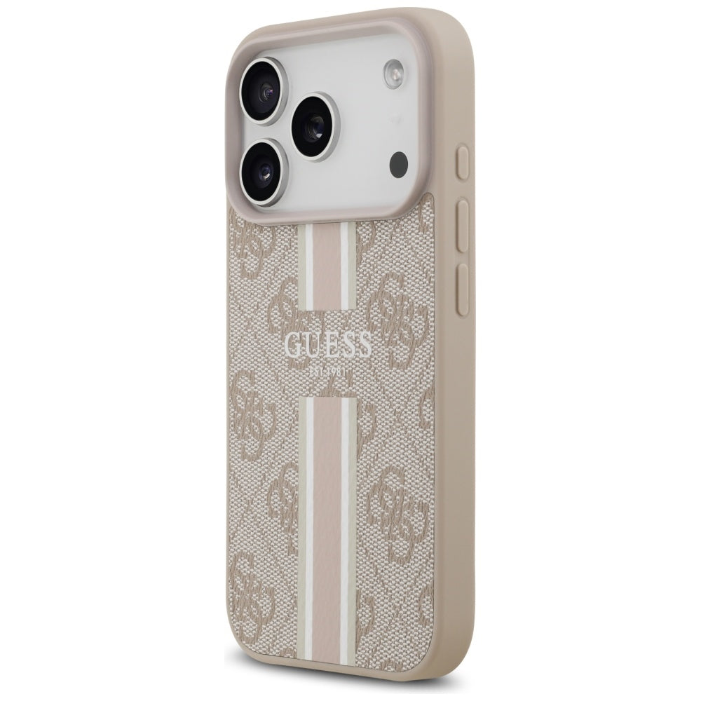 Husa MagSafe pentru Apple iPhone 17 Pro, Guess, 4G Printed Stripes, Roz