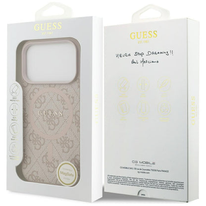 Husa MagSafe pentru Apple iPhone 17 Pro, Guess, 4G Ring Classic Logo, Roz