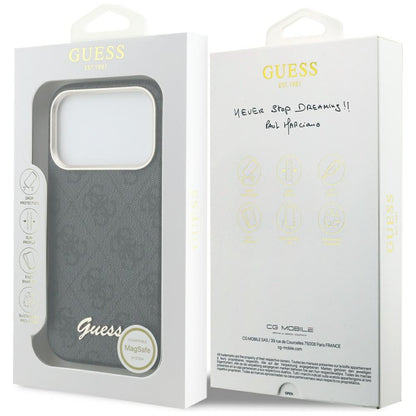 Husa MagSafe pentru Apple iPhone 17 Pro, Guess, 4G Script Logo, Neagra