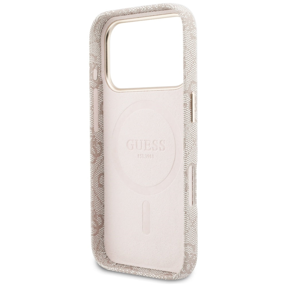 Husa MagSafe pentru Apple iPhone 17 Pro, Guess, 4G Script Logo, Roz