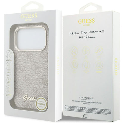 Husa MagSafe pentru Apple iPhone 17 Pro, Guess, 4G Script Logo, Roz