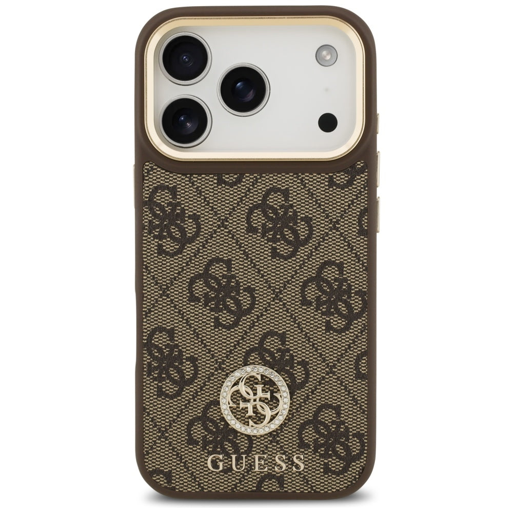 Husa MagSafe pentru Apple iPhone 17 Pro, Guess, 4G Strass Logo, Maro