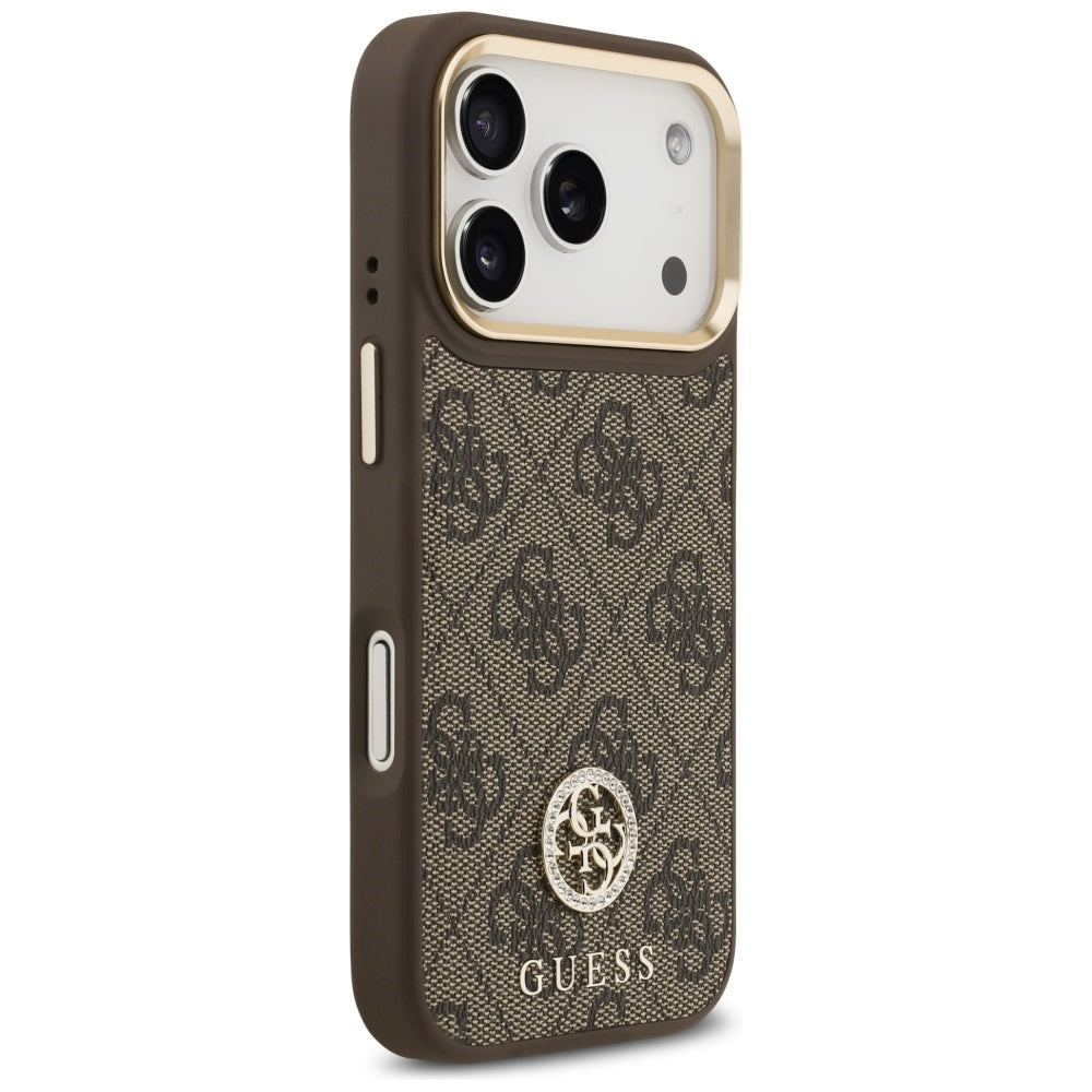 Husa MagSafe pentru Apple iPhone 17 Pro, Guess, 4G Strass Logo, Maro