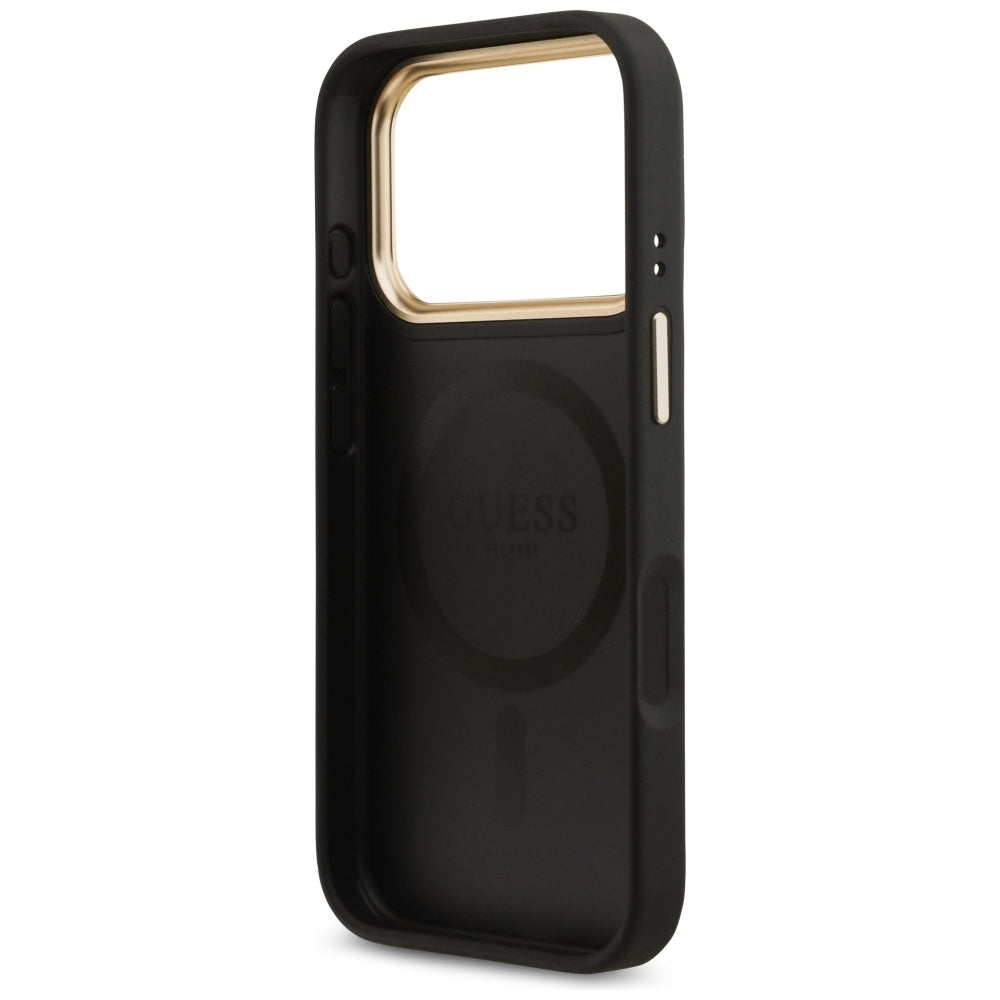 Husa MagSafe pentru Apple iPhone 17 Pro, Guess, 4G Strass Logo, Neagra