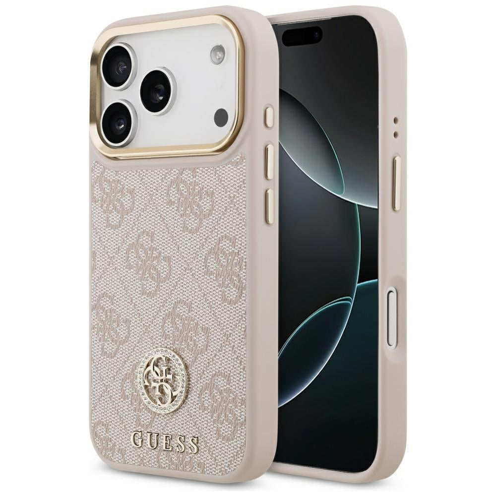 Husa MagSafe pentru Apple iPhone 17 Pro, Guess, 4G Strass Logo, Roz