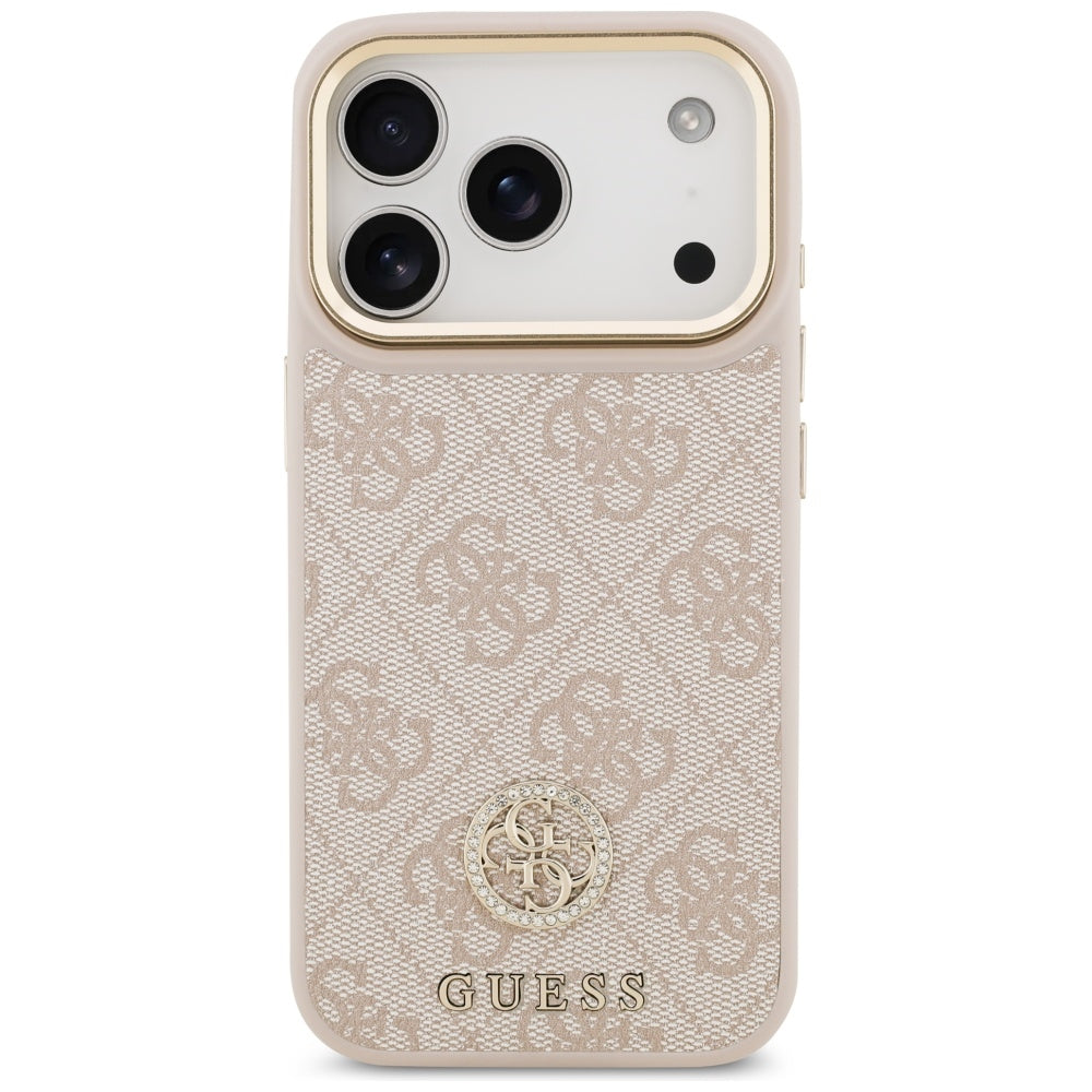 Husa MagSafe pentru Apple iPhone 17 Pro, Guess, 4G Strass Logo, Roz