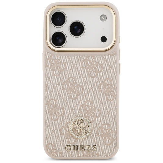 Husa MagSafe pentru Apple iPhone 17 Pro, Guess, 4G Strass Logo, Roz