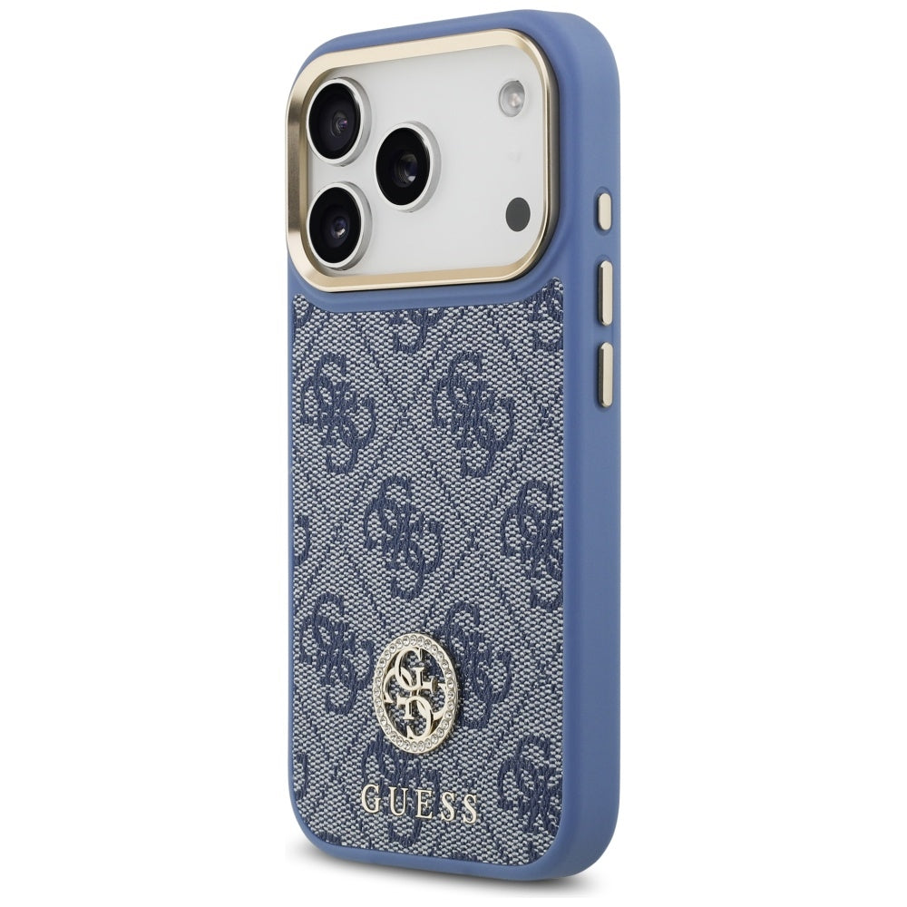 Husa MagSafe pentru Apple iPhone 17 Pro, Guess, 4G Strass Logo with Big Strap, Albastra