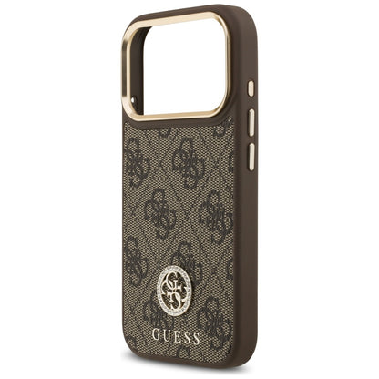 Husa MagSafe pentru Apple iPhone 17 Pro, Guess, 4G Strass Logo with Big Strap, Maro