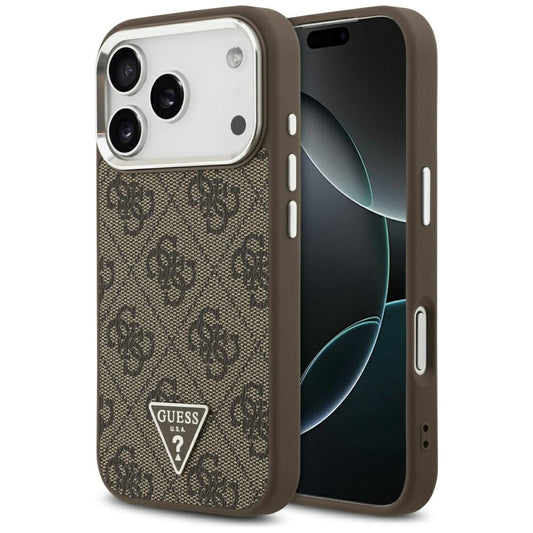 Husa MagSafe pentru Apple iPhone 17 Pro, Guess, 4G Triangle Logo, Maro Argintie