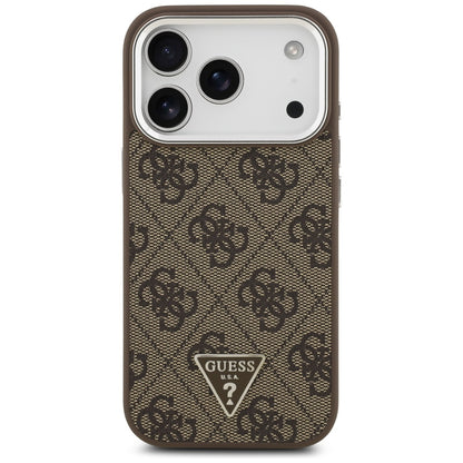 Husa MagSafe pentru Apple iPhone 17 Pro, Guess, 4G Triangle Logo, Maro Argintie
