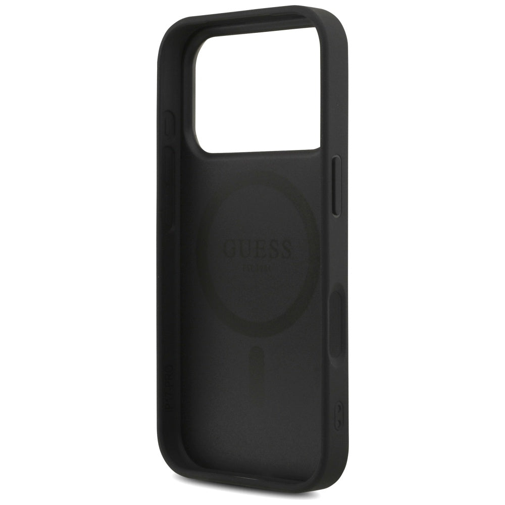 Husa MagSafe pentru Apple iPhone 17 Pro, Guess, 4G Triangle Logo with Cord Strap, Neagra