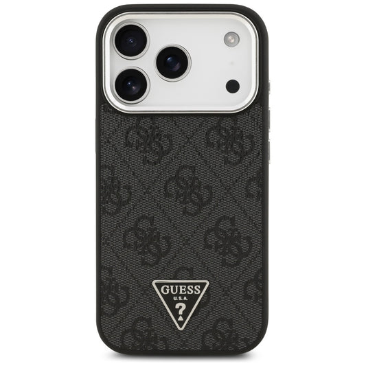 Husa MagSafe pentru Apple iPhone 17 Pro, Guess, 4G Triangle Logo, Neagra Argintie