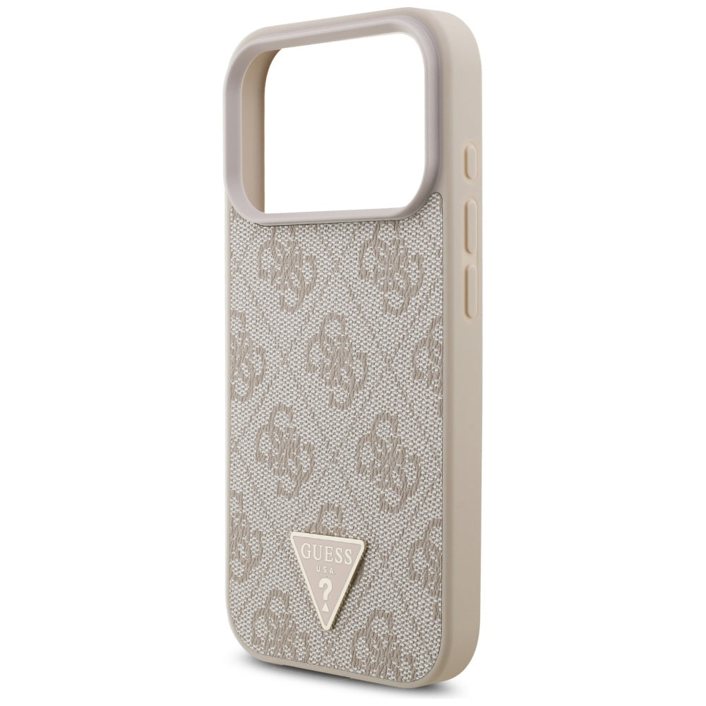 Husa MagSafe pentru Apple iPhone 17 Pro, Guess, 4G Triangle Logo with Pearl Strap, Roz