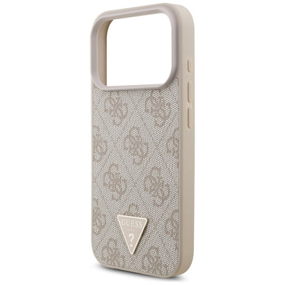 Husa MagSafe pentru Apple iPhone 17 Pro, Guess, 4G Triangle Logo with Pearl Strap, Roz