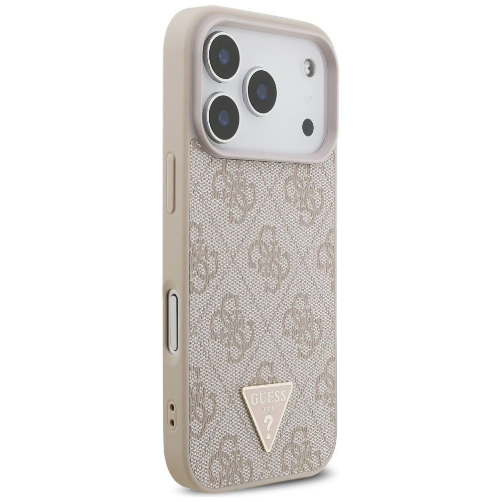 Husa MagSafe pentru Apple iPhone 17 Pro, Guess, 4G Triangle Logo with Pearl Strap, Roz